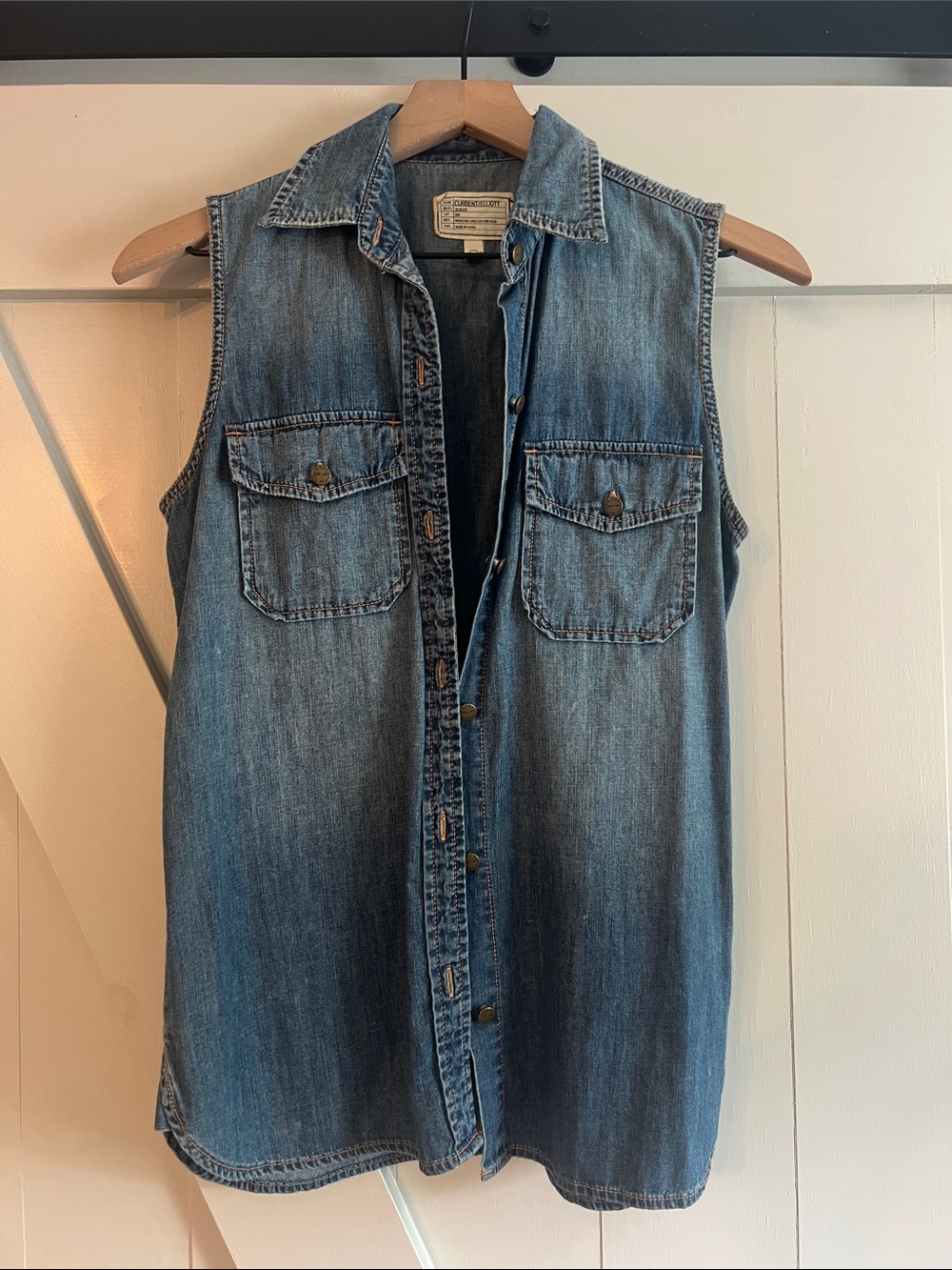 Current/Elliott Blue Denim Sleeveless Button-Front Tank